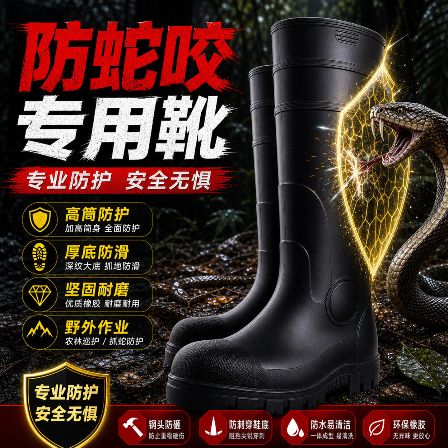 【加固钢头】防蛇咬靴子防滑耐磨