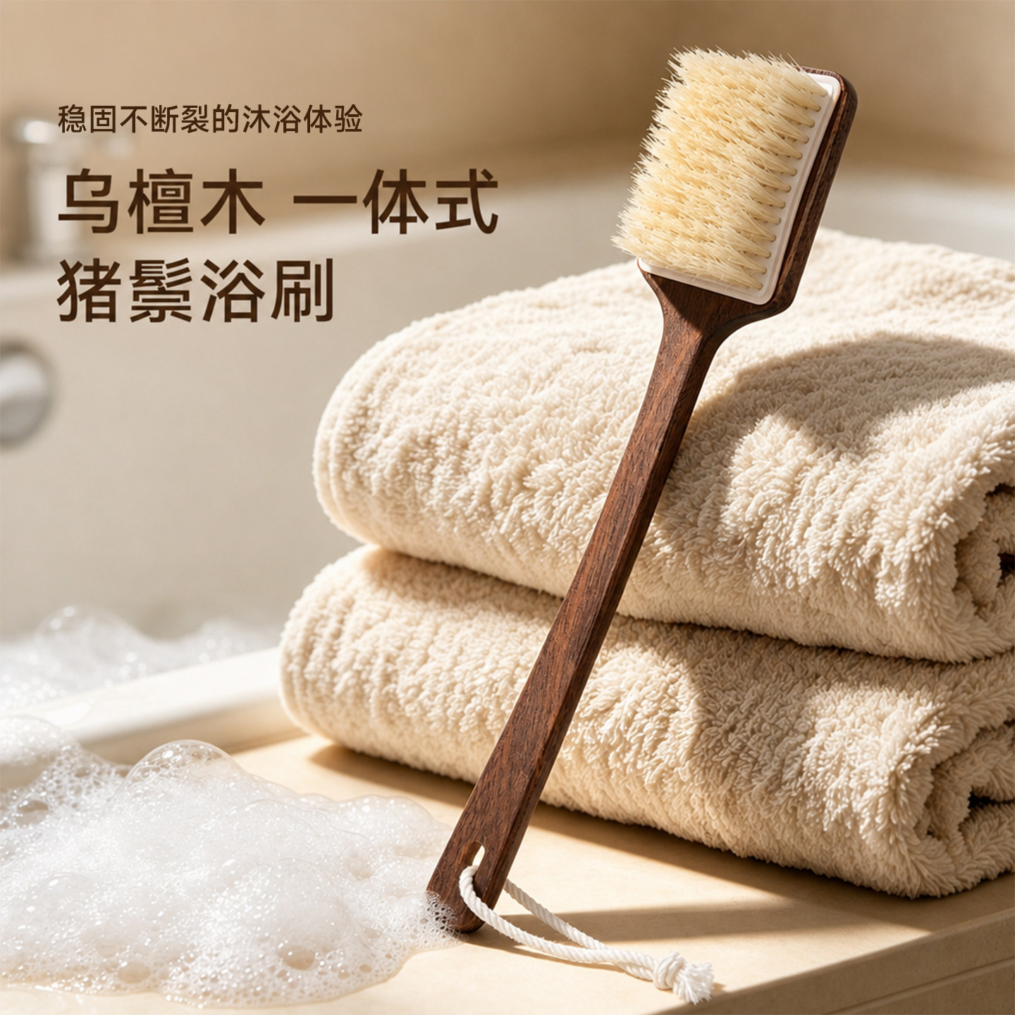 乌檀木猪鬃长柄浴刷懒人沐浴搓澡洗澡刷子搓背后背不求人神器按摩