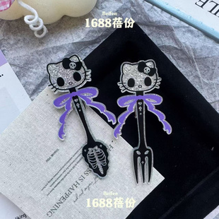 甜酷可爱猫咪叉子勺子发夹时尚个性鸭嘴夹万圣节发饰节日拍照头饰