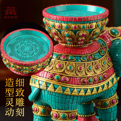 藏村树脂彩绘象宝灯座家用酥油灯
