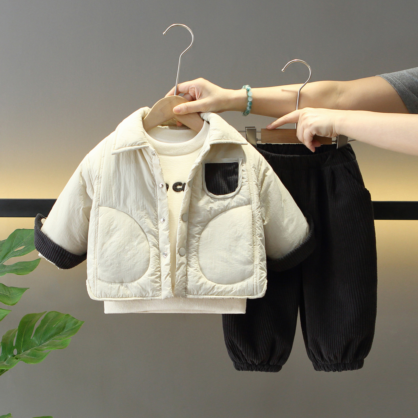 男童冬装加厚棉服套装2025新款儿童冬季加绒三件套宝宝韩版衣服潮