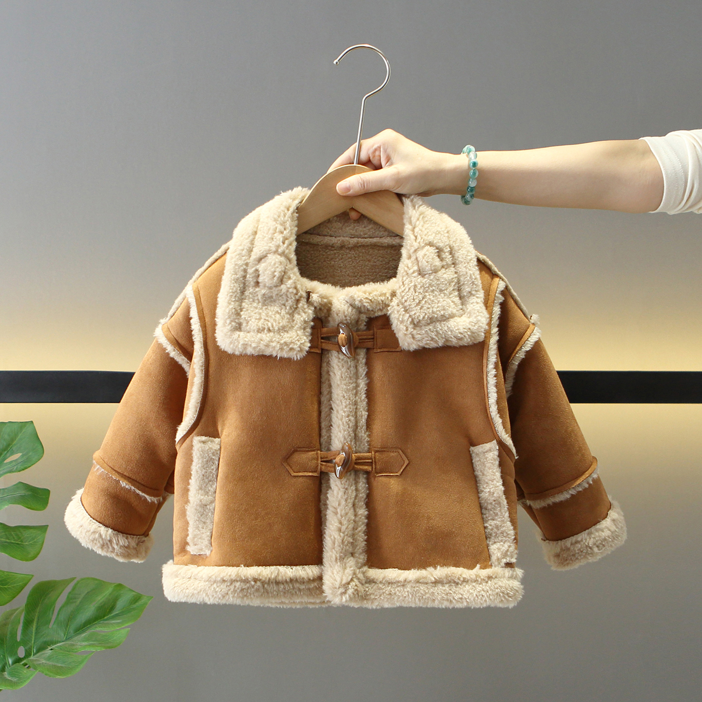 男童冬季加绒加厚皮毛一体外套潮