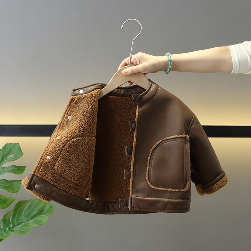 男童冬季洋气皮毛一体皮衣外套潮