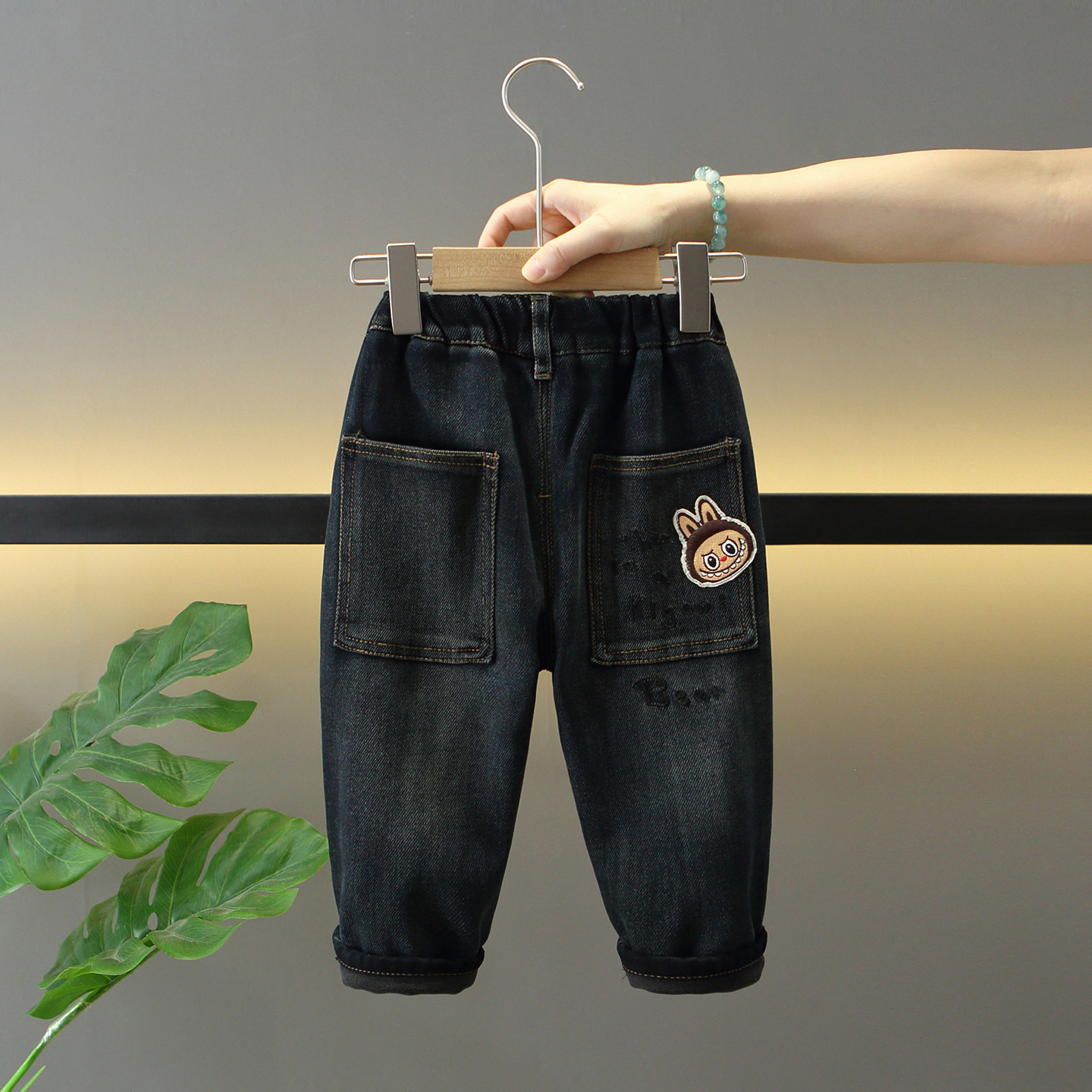 男童冬季洋气时髦加绒牛仔裤子潮