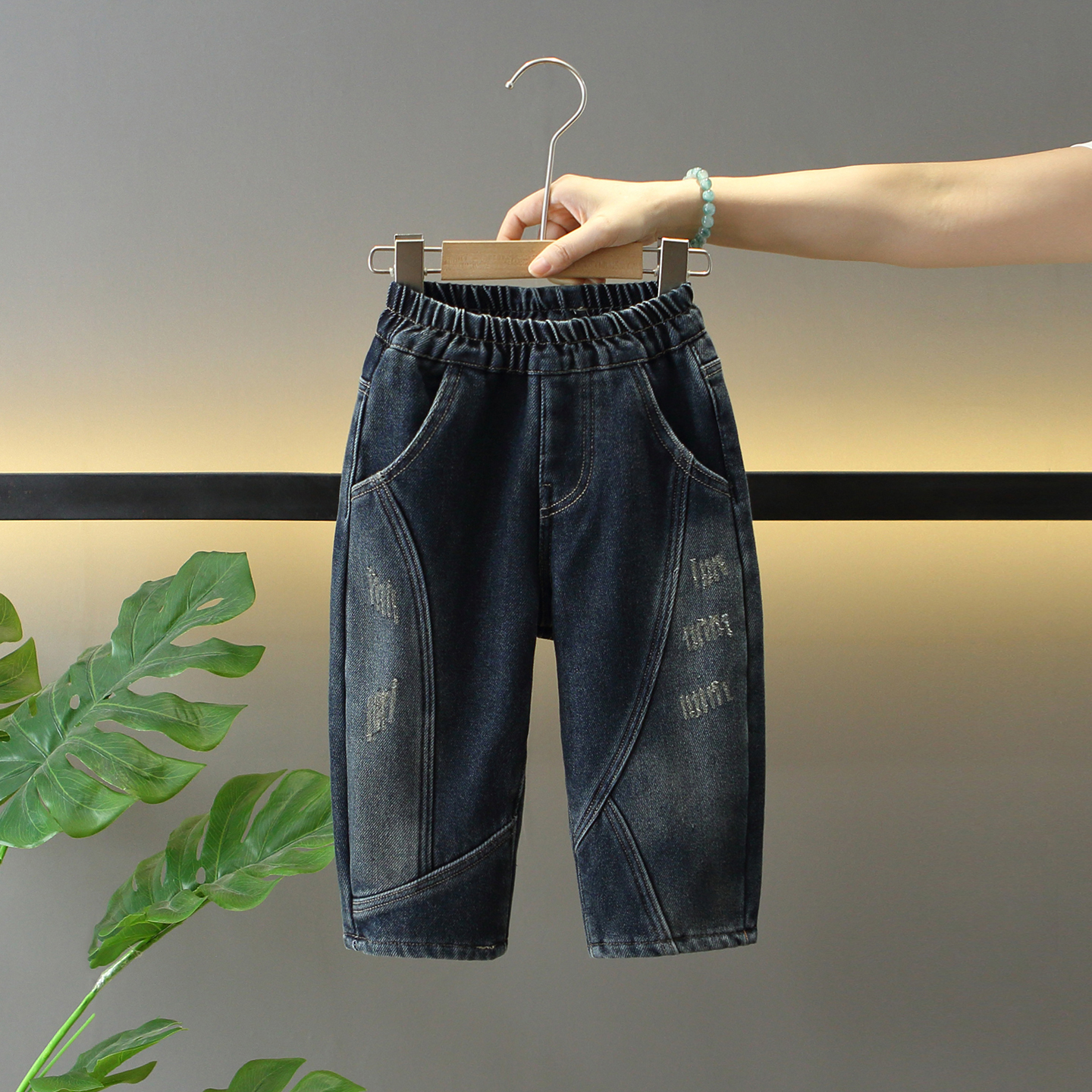 男童装冬季韩版时髦一体绒牛仔裤