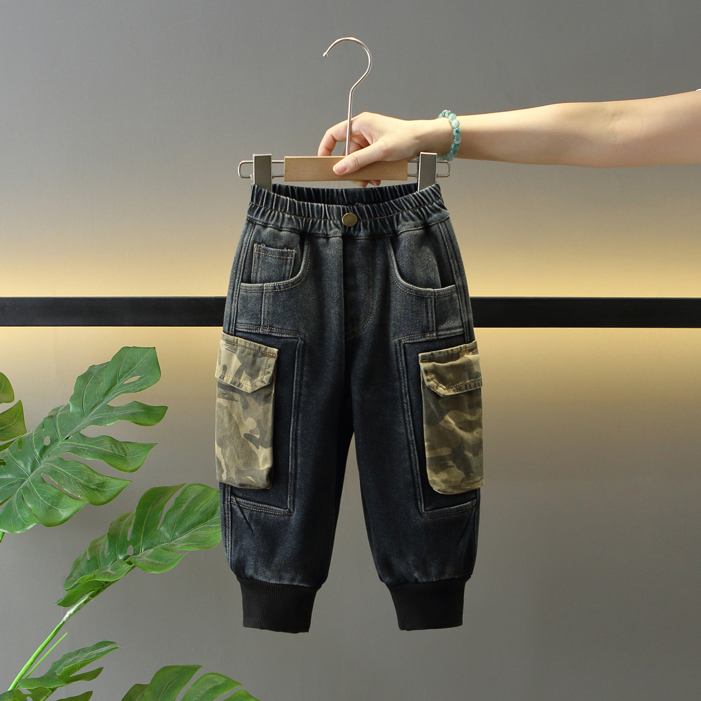 男童冬季加绒韩版洋气工装牛仔裤