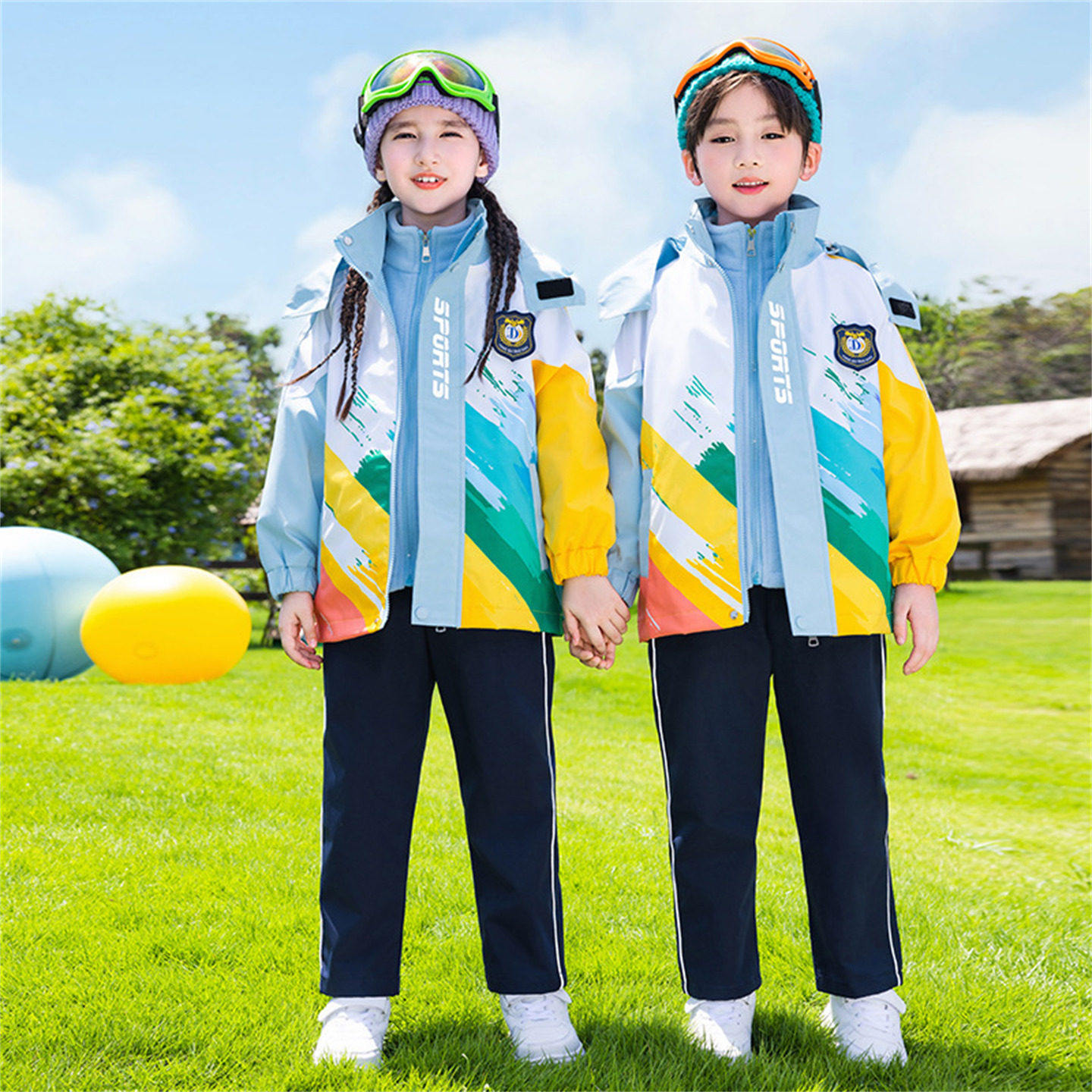 幼儿园园服英伦学院风一年级小学生秋冬彩虹色校服儿童冲锋衣班服