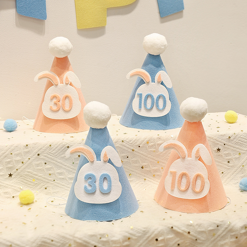 兔宝宝满月仪式感布置帽子头饰