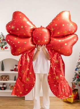 圣诞节超大红色蝴蝶结装饰气球新年店铺餐厅背景挂件吊饰场景布置