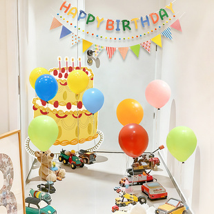 宝宝一周岁生日布置气球拉旗快乐派对开门惊喜拍照背景墙场景装饰