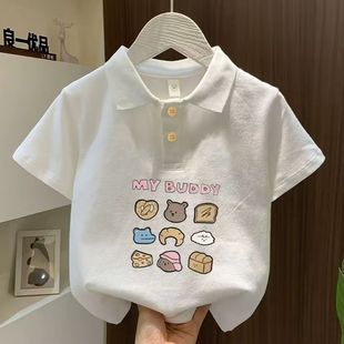 纯棉中小童宝宝短袖 儿童 T恤印花男女童吸汗polo领婴儿童装 t吸汗衫