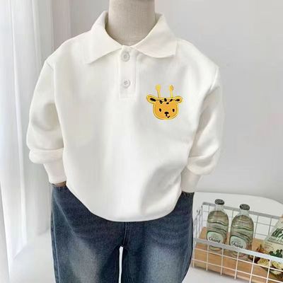 纯棉儿童翻领长袖T恤打底衫春秋男女童polo领卫衣中大童加绒上衣