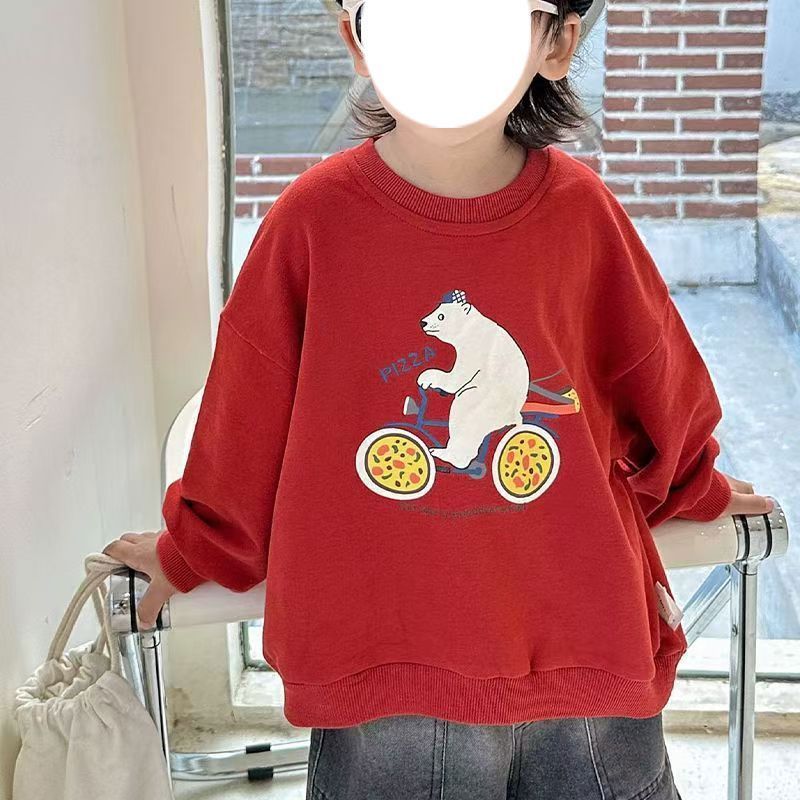 中大童韩版休闲卡通加绒圆领卫衣秋冬儿童洋气宽松男女童无帽外套