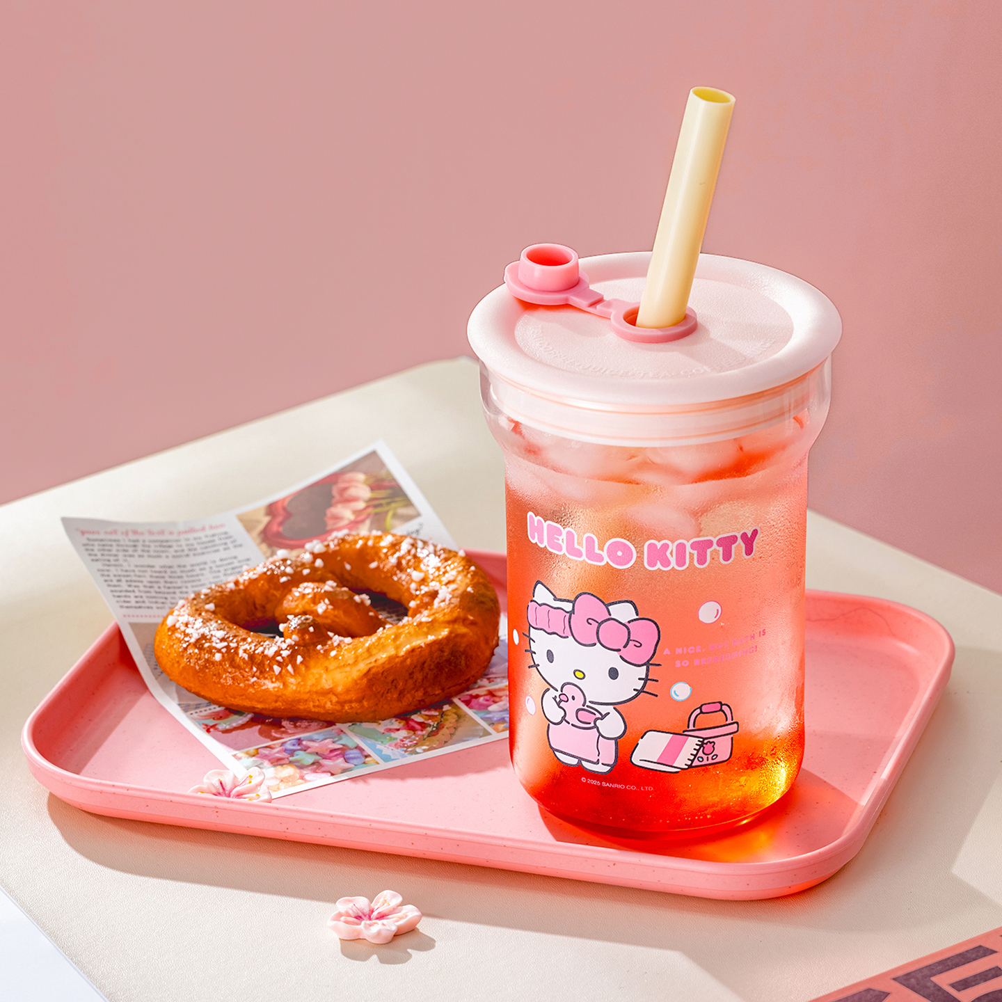 HELLOKITTY高硼硅玻璃杯带吸管
