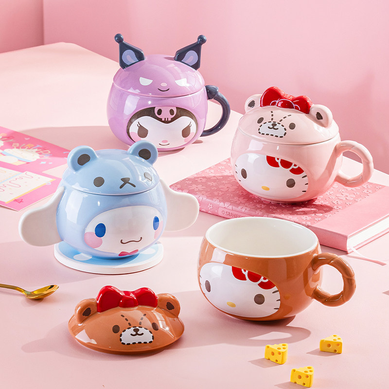 HelloKitty可爱马克杯带盖女生家用陶瓷杯子卡通高颜值儿童喝水杯