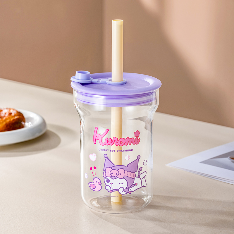 库洛米玻璃杯带吸管大容量