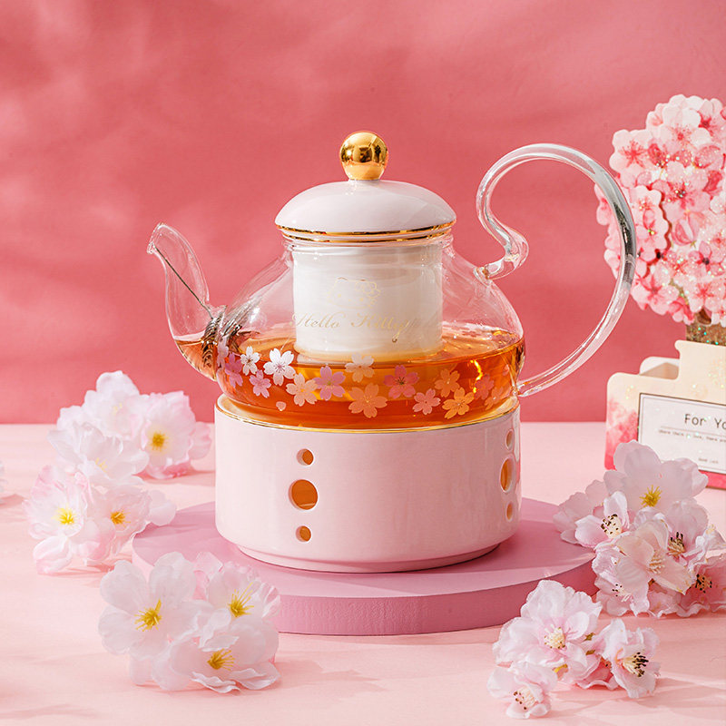 HelloKitty樱花玻璃花茶壶套装女生家用养生泡茶壶送闺蜜生日礼物