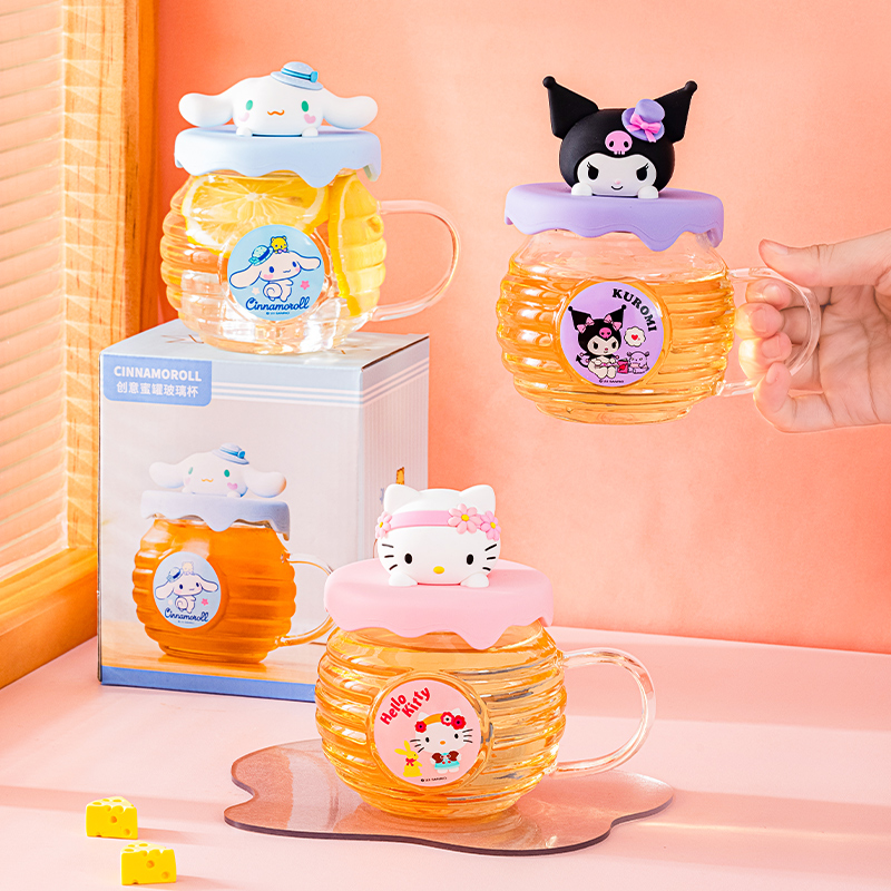 HelloKitty玻璃杯女夏高颜值家用办公室带盖可爱耐热牛奶茶喝水杯