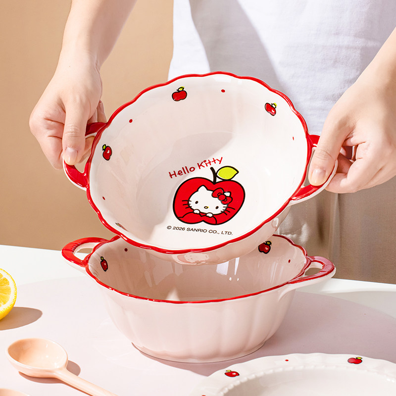 HelloKitty陶瓷双耳汤碗家用可爱卡通高颜值大号汤盆泡面碗沙拉碗