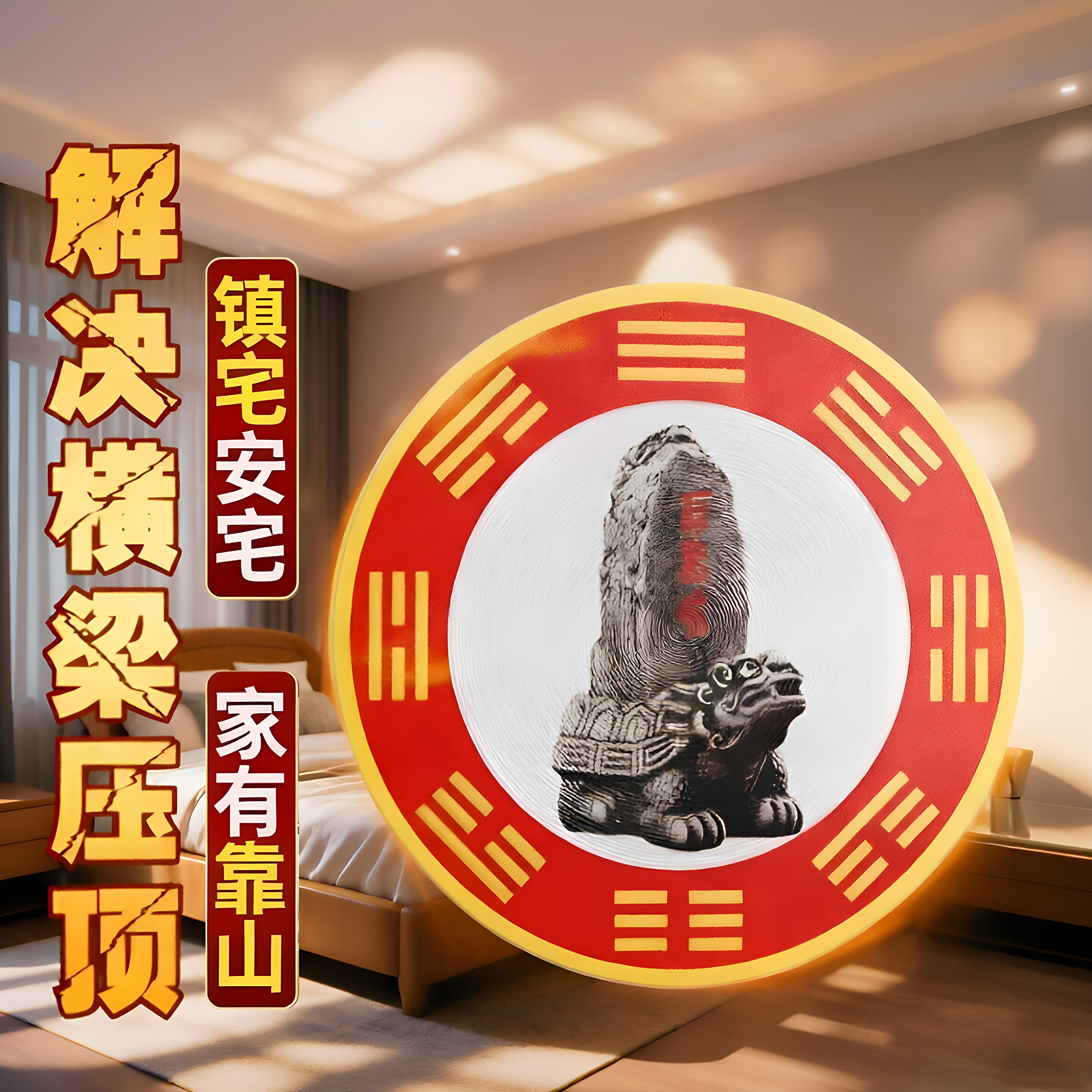 泰山石敢当贴解横梁压顶专用贴纸有靠山室内床头上方墙贴挂饰自粘