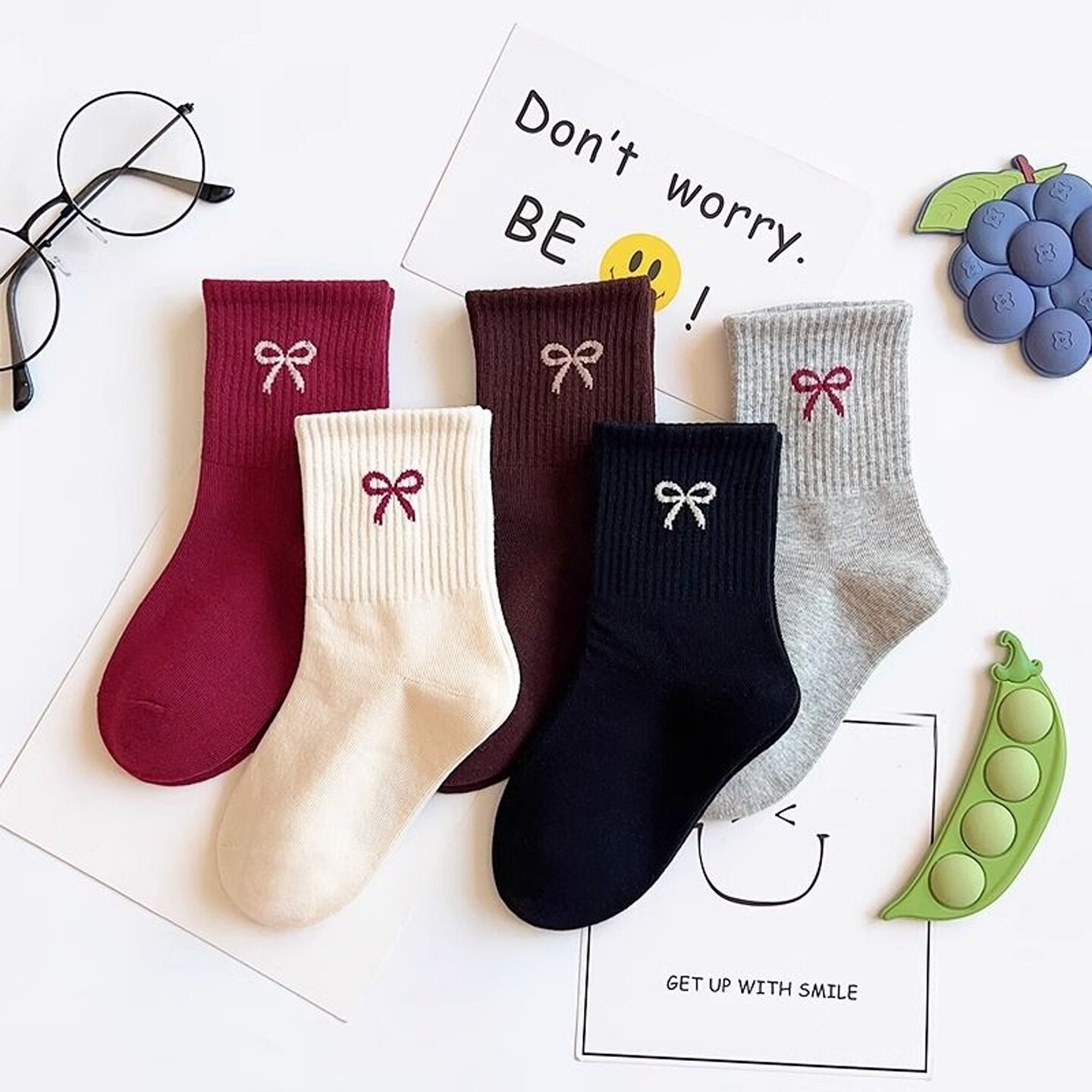 儿童袜子秋冬季女童宝宝蝴蝶结纯棉中筒袜女孩中大童全棉运动袜潮