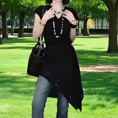 时尚不规则半身裙女2025新款叠穿高级感一片式系带蕾丝屁帘女短裙