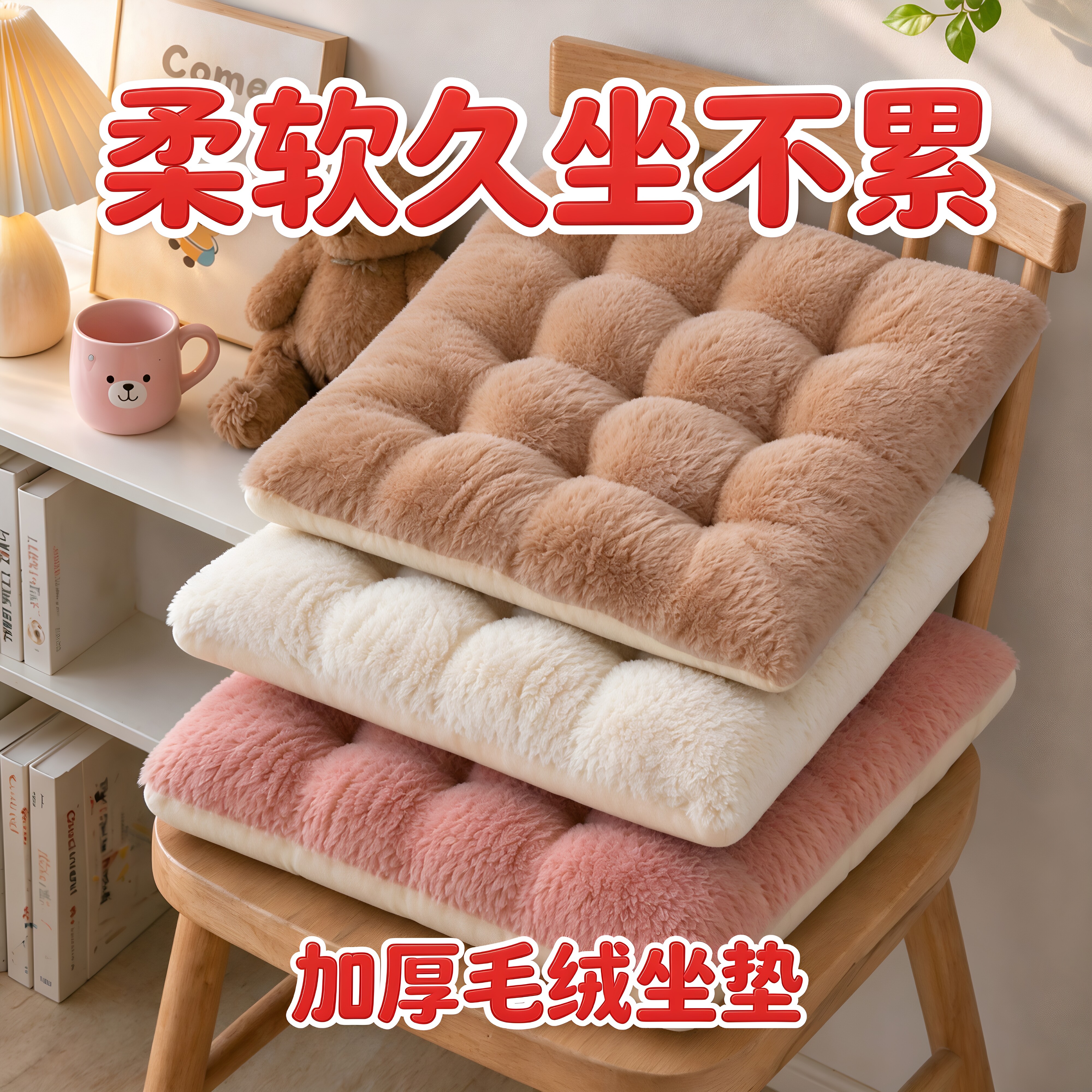 柔软毛绒椅子垫可爱家用办公靠垫