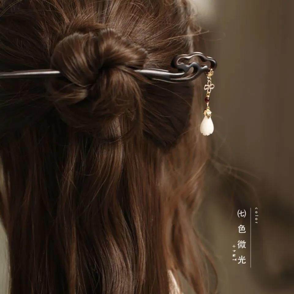 黑檀木发簪古风檀木簪子盘发木簪简约现代吊坠发钗旗袍汉服头饰女