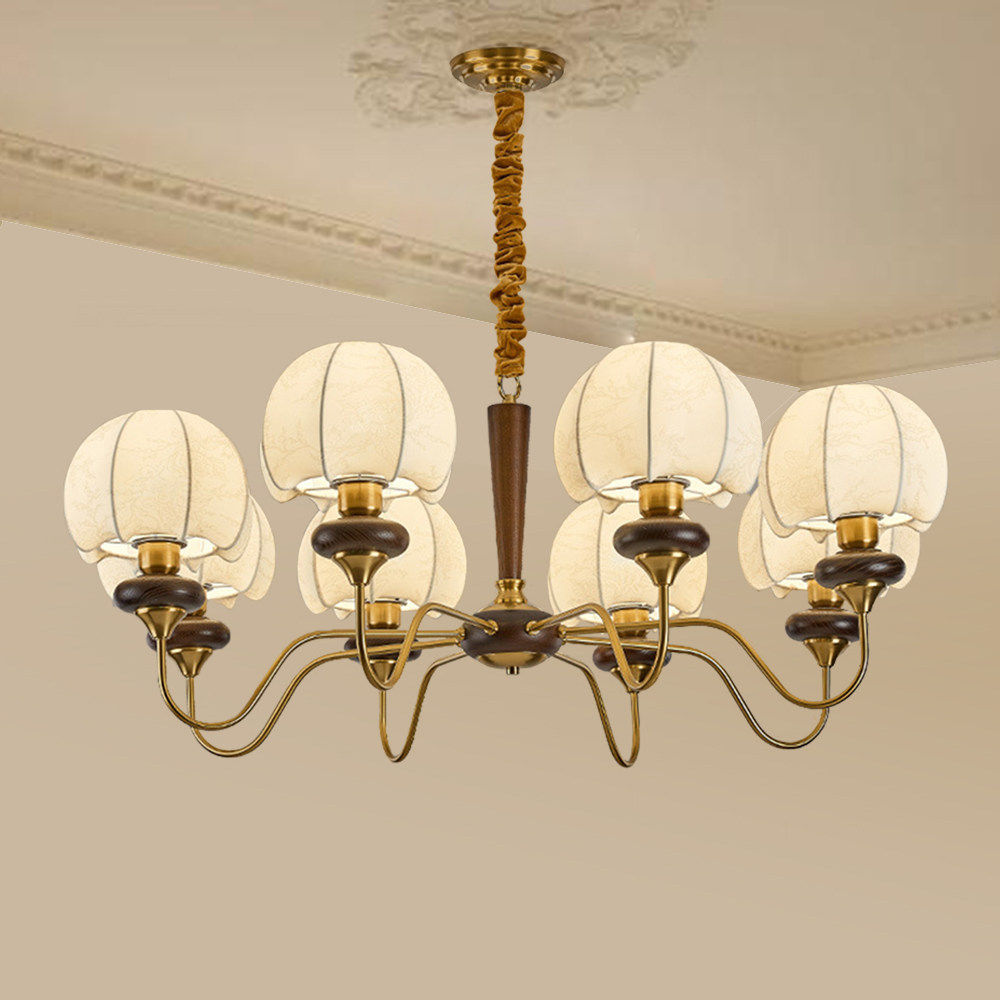 法式中古客厅吊灯布艺花纹复古美式餐厅卧室灯全铜南洋风胡桃木灯,家装灯饰光源,客厅吊灯,淘宝优惠券,粉丝福利购,淘宝优惠卷