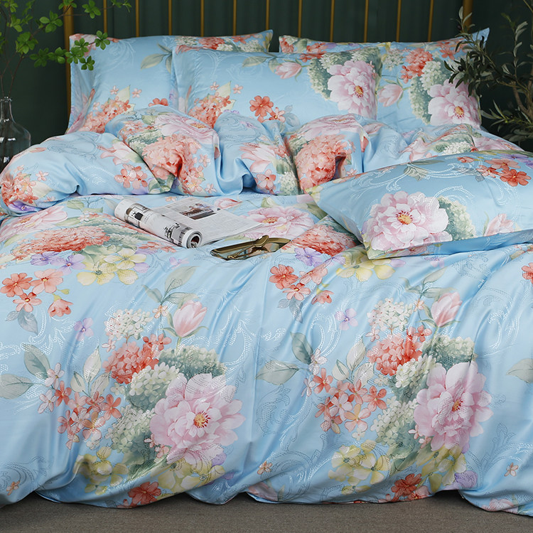 高档轻奢天丝贡缎提花莱赛尔纤维床单件丝滑细腻双人被套清