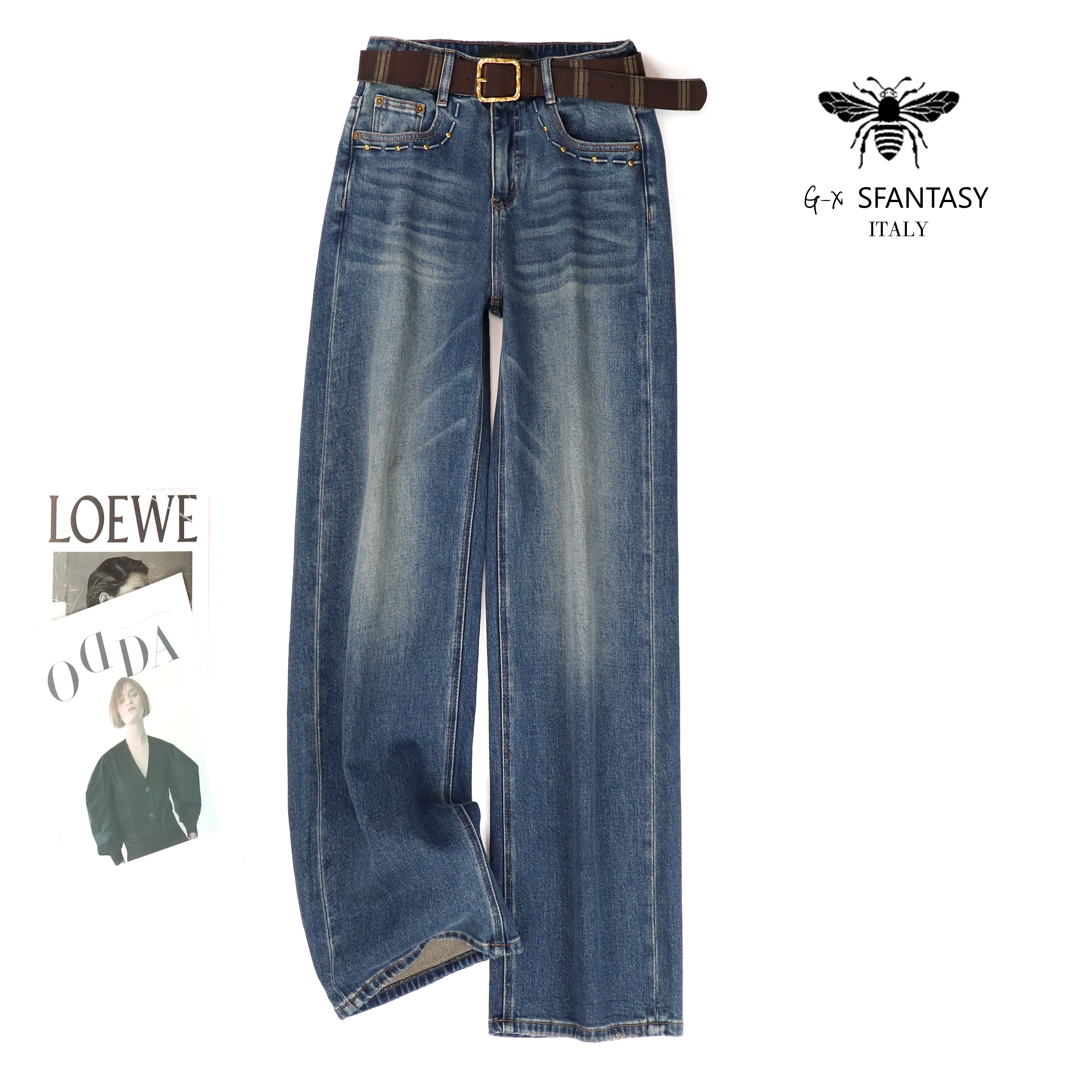 欧货小蜜蜂秋冬做旧时尚减龄百搭直筒牛仔裤显瘦薄绒窄版阔腿裤女,女装/女士精品,牛仔裤,淘宝优惠券,粉丝福利购,淘宝优惠卷