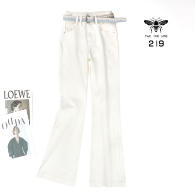 欧货春季白色时尚显瘦弹力微喇裤