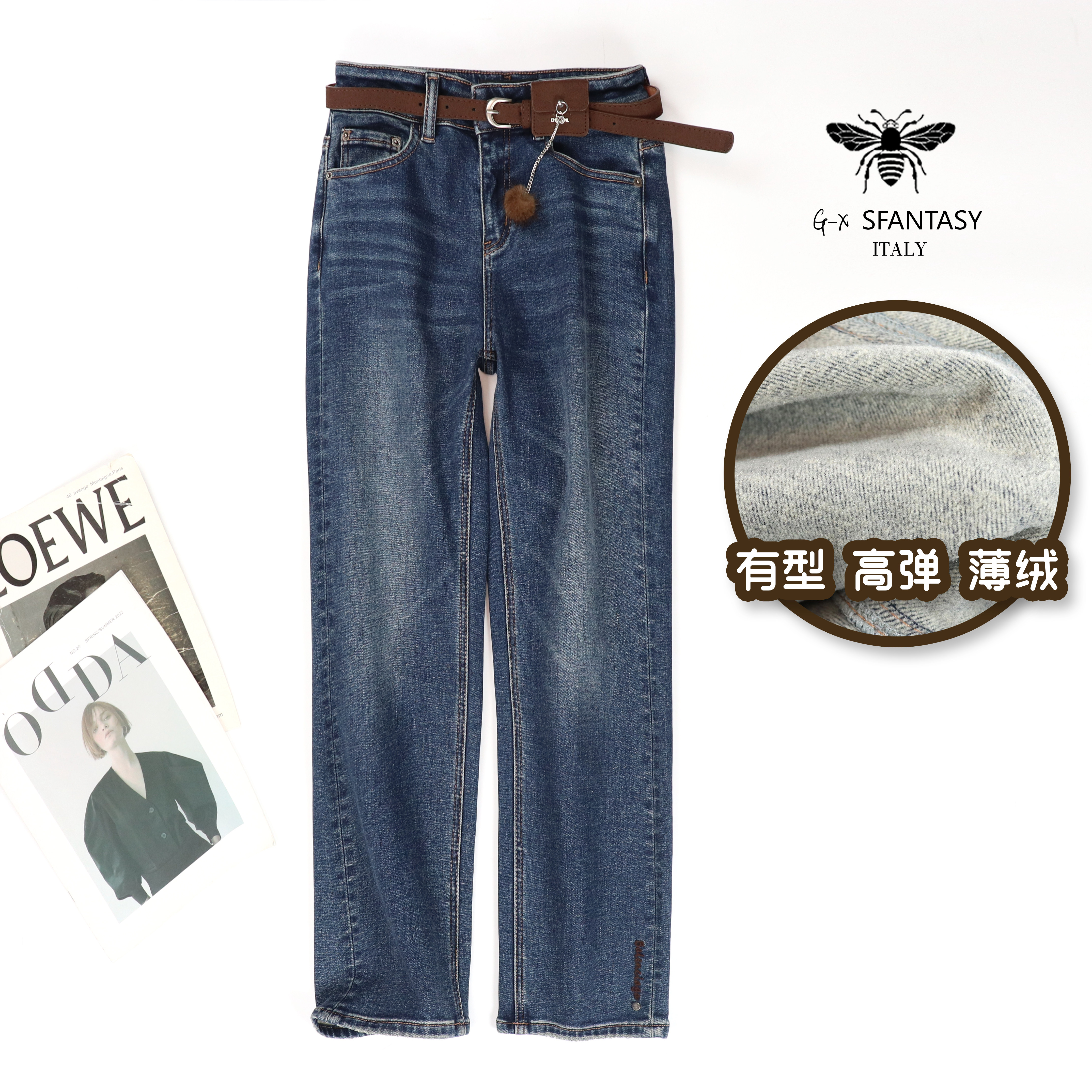 欧货小蜜蜂冬季深蓝色加厚九分直筒牛仔裤小个子显瘦薄绒烟管裤女,女装/女士精品,牛仔裤,淘宝优惠券,粉丝福利购,淘宝优惠卷