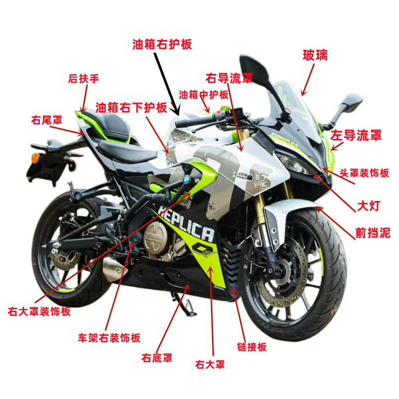 犟版QJ赛250GS-29F导流罩大板油箱护板大灯头罩扶手全车外壳尾罩 摩托车/装备/配件 摩托车导流罩 原图主图