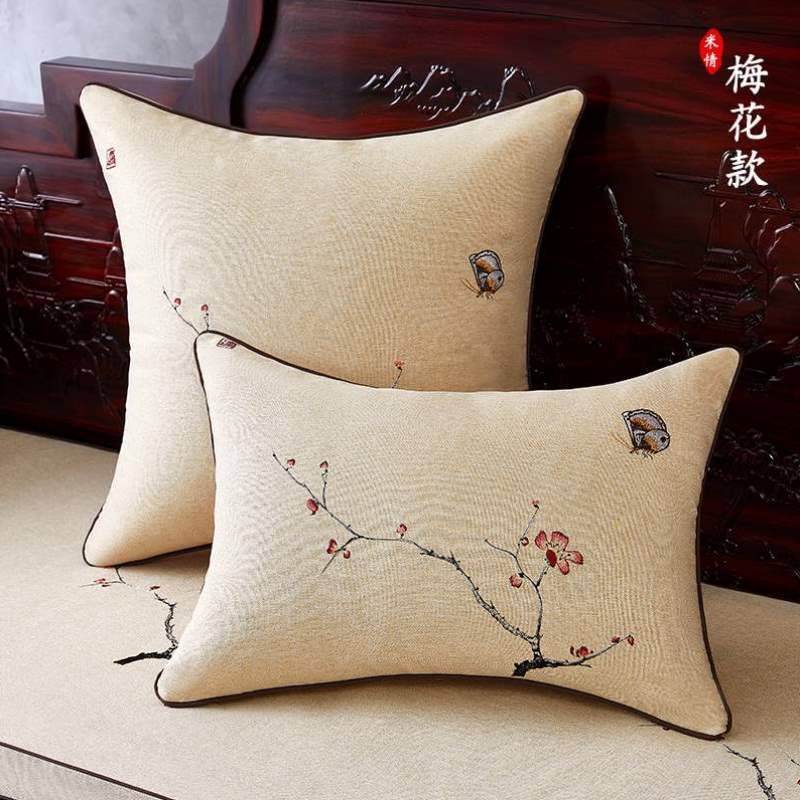 刺绣中式床头包大号枕垫枕客厅靠红木靠含芯沙发抱靠背定制古典腰