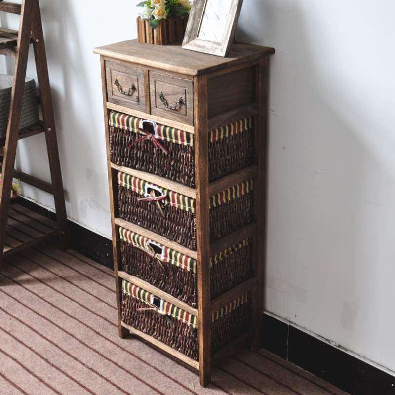 床边柜收纳藤编边柜柜子抽屉实木储物柜卧室小餐复古田园美式客厅,收纳整理,收纳柜,淘宝优惠券,粉丝福利购,淘宝优惠卷