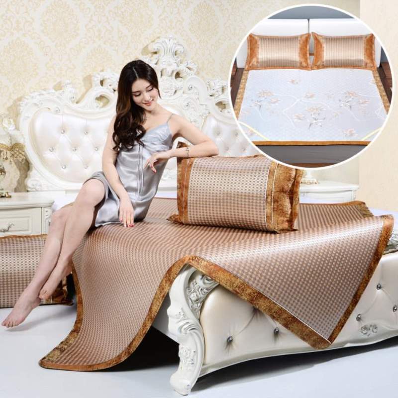 高端冰丝可折叠凉席空调三件套夏季单双面可用席子藤席冰丝席婴儿