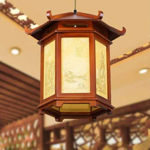 室外风中国吊灯灯宫灯六角木艺实木中式防水餐厅复古古典走廊阳台
