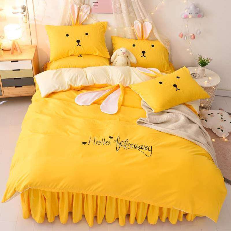 卡通软萌刺绣耳朵立体床公主风可爱兔四件套裙款被套兔子,床上用品,床品套件/四件套/多件套,淘宝优惠券,粉丝福利购,淘宝优惠卷