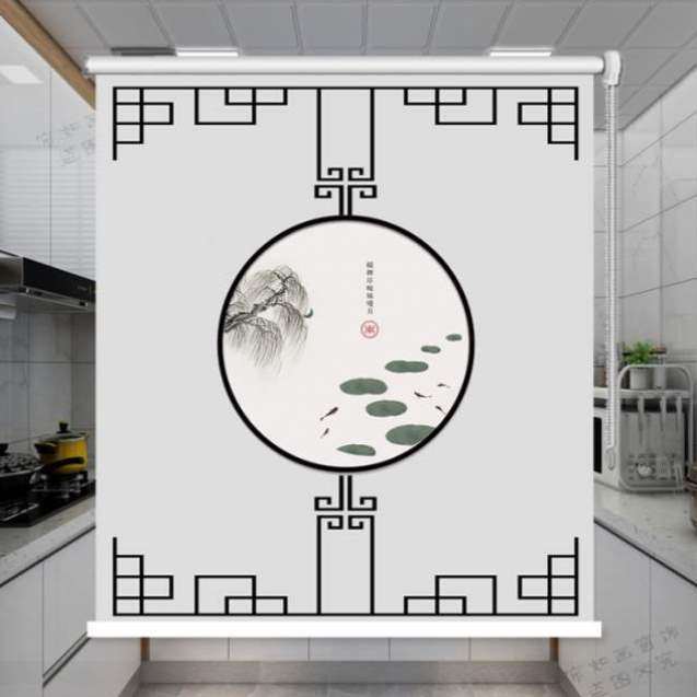 拉珠客厅升降打孔书房定免窗帘复古水墨山水画卷帘中式现代免打孔,居家布艺,卷帘,淘宝优惠券,粉丝福利购,淘宝优惠卷