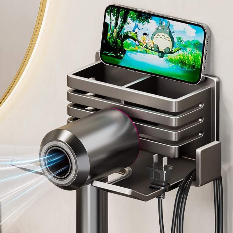 打孔免支架电吹风卫生间筒浴室吹风收纳吹风机置物架LT挂架架子