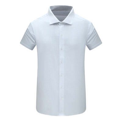F3524恺夏季男式短袖衬衫 棉百搭商务休闲上衣免烫 蓝色白格