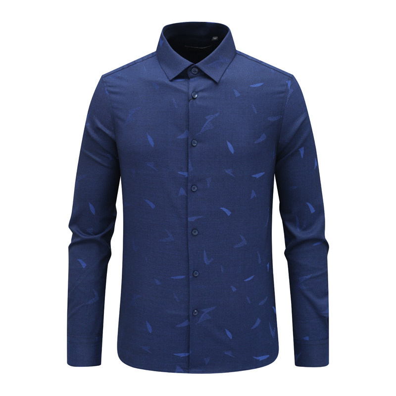 Y1425路易男式春秋长袖衬衫 绵羊毛休闲商务上衣 深蓝色