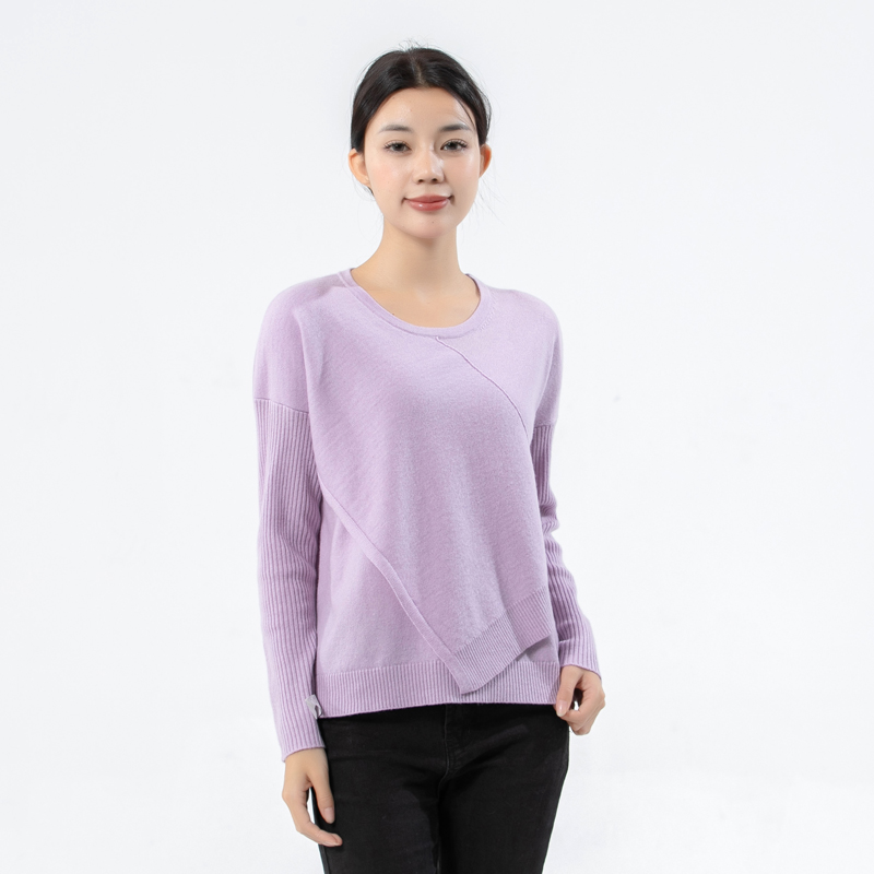 紫色羊绒套头针织针织上衣