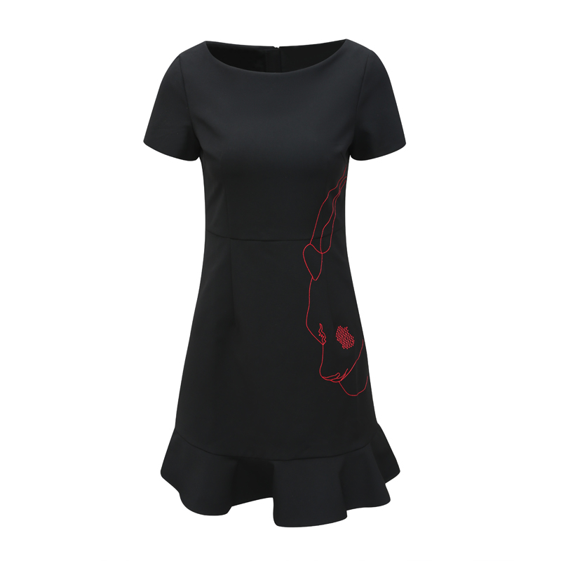 CA1025 机场货 卡春夏女士圆领长裙 收腰短袖连衣裙