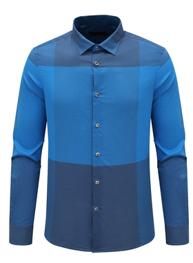 KN69康L尼L男春秋长袖衬衫 棉百搭商务休闲上衣免烫 蓝色