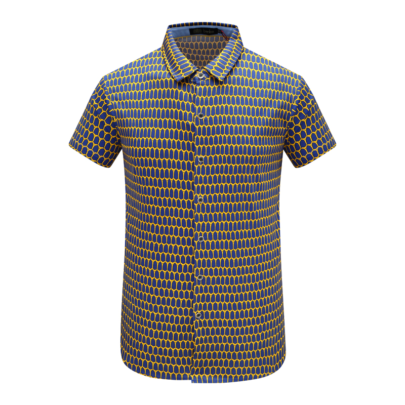 AB1382邦纳男夏季短袖衬衫 棉休闲商务上衣 黄蓝 时尚都市