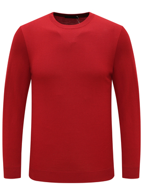 KN4康L尼L男式羊毛衫舒适有弹力 羊毛休闲圆领套头毛衣 红色