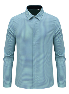 MY39美尔男式春秋长袖衬衫 棉休闲商务上衣 蓝绿色 时尚都市 免烫