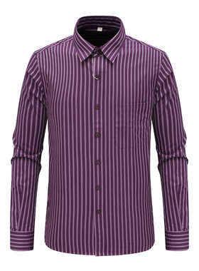 MY122美尔男式春秋长袖衬衫 棉休闲商务上衣紫色条纹时尚都市免烫